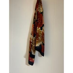 Echo 100% Silk Scarf Autumn Leaf Burgundy Rust Green Long Rectangle 52”